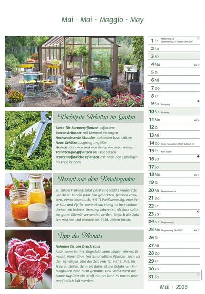 Produktbild: Das Gartenjahr 2026 - Bildkalender 23,7x34 cm - mit saisonalen Gartentipps und Rezepten - Ratgeber - Wandkalender - Küchenkalender - Alpha Edition