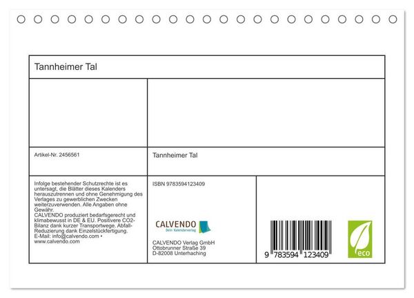 Produktbild: Tannheimer Tal (Tischkalender 2027 DIN A5 quer), CALVENDO Monatskalender
