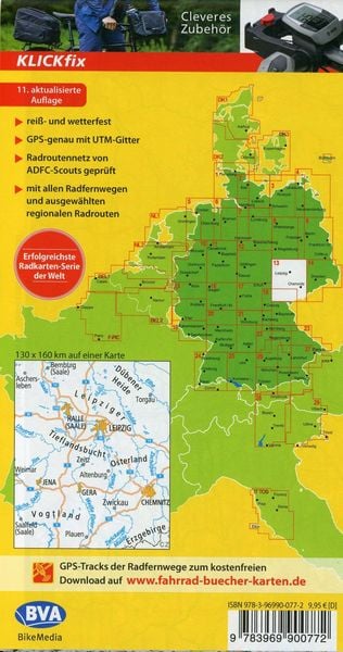 Produktbild: ADFC-Radtourenkarte 13 Saale /Westliches Erzgebirge 1:150.000, reiß- und wetterfest, E-Bike geeignet, GPS-Tracks Download