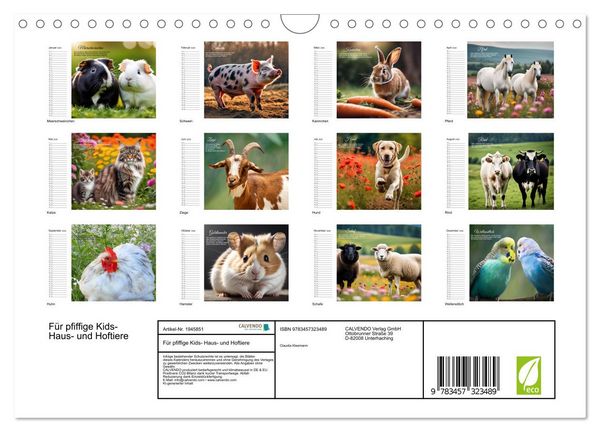 Produktbild: F&uuml;r pfiffige Kids- Haus- und Hoftiere (Wandkalender 2026 DIN A4 quer), CALVENDO Monatskalender