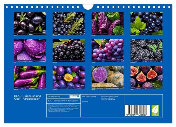 Produktbild: BLAU - Gem&uuml;se und Obst - Farbexplosion (Wandkalender 2026 DIN A4 quer), CALVENDO Monatskalender