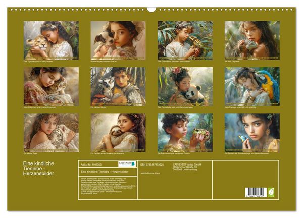Produktbild: Eine kindliche Tierliebe - Herzensbilder (Wandkalender 2026 DIN A2 quer), CALVENDO Monatskalender