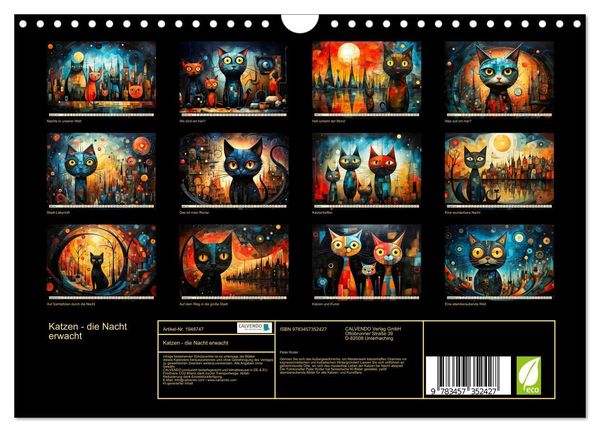 Produktbild: Katzen - die Nacht erwacht (Wandkalender 2026 DIN A4 quer), CALVENDO Monatskalender