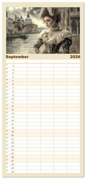 Produktbild: Familienplaner 2026 - Venezianischer Stil - In dezenten Farbt&ouml;nen mit 5 Spalten (Wandkalender, 21 x 45 cm) CALVENDO