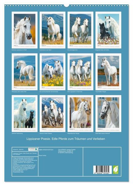Produktbild: Lippizaner Poesie. Edle Pferde zum Tr&auml;umen und Verlieben (hochwertiger Premium Wandkalender 2027 DIN A2 hoch), Kunstdruck in Hochglanz