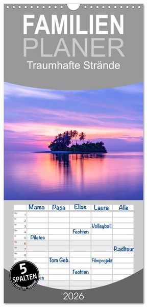 Produktbild: Familienplaner 2026 - Traumhafte Str&auml;nde mit 5 Spalten (Wandkalender, 21 x 45 cm) CALVENDO