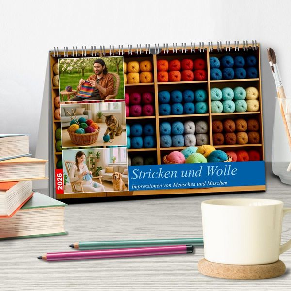 Produktbild: Stricken und Wolle (Tischkalender 2026 DIN A5 quer), CALVENDO Monatskalender