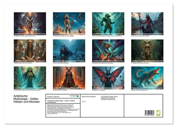Produktbild: Aztekische Mythologie - G&ouml;tter, Helden und Monster (Wandkalender 2026 DIN A2 quer), CALVENDO Monatskalender