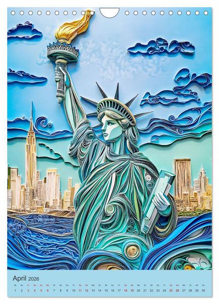 Produktbild: Architektur - Faszinierende Weltwunder in filigranem Quilling (Wandkalender 2026 DIN A4 hoch), CALVENDO Monatskalender