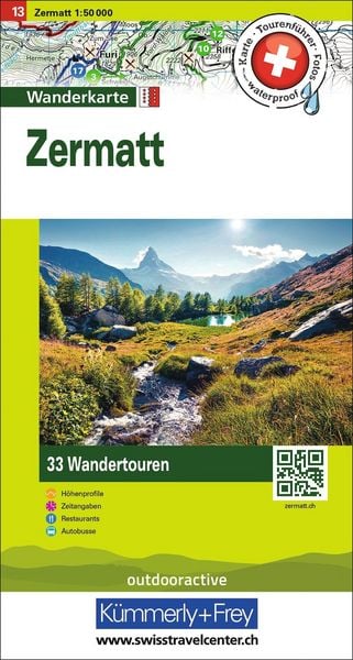 Produktbild: K&uuml;mmerly+Frey Wandertourenkarte 13 Zermatt 1:50.000