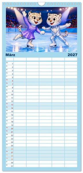 Produktbild: Familienplaner 2027 - Tierischer Wintersport - Lustige Tiere im Schnee mit 5 Spalten (Wandkalender, 21 x 45 cm) CALVENDO