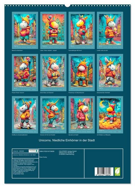 Produktbild: Unicorns. Niedliche Einh&ouml;rner in der Stadt (hochwertiger Premium Wandkalender 2026 DIN A2 hoch), Kunstdruck in Hochglanz