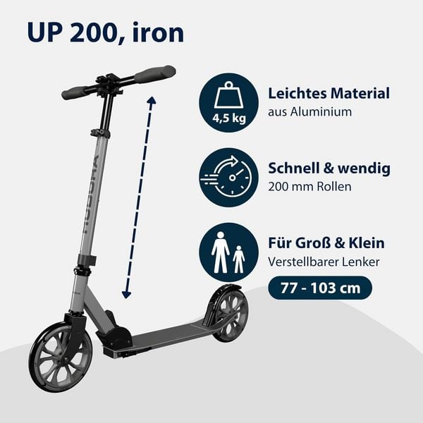 Produktbild: HUDORA 14468 - Scooter Up 200, iron, grau, Alu-Cityroller