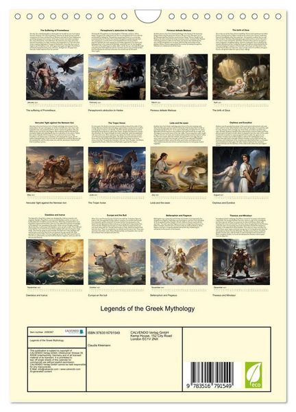 Produktbild: Legends of the Greek Mythology (Wall Calendar 2027 DIN A4 portrait), CALVENDO 12 Month Wall Calendar