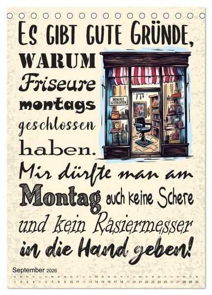 Produktbild: Haarige Friseurspr&uuml;che (Tischkalender 2026 DIN A5 hoch), CALVENDO Monatskalender