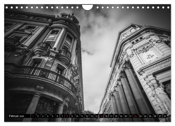 Produktbild: Madrid - Schwarz-Wei&szlig; Impressionen (Wandkalender 2026 DIN A4 quer), CALVENDO Monatskalender