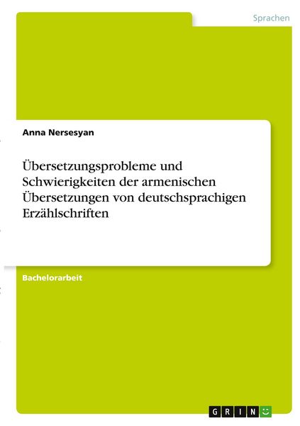 Produktbild: &Uuml;bersetzungsprobleme und Schwierigkeiten der armenischen &Uuml;bersetzungen von deutschsprachigen Erz&auml;hlschriften