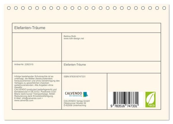 Produktbild: Elefanten-Tr&auml;ume (Tischkalender 2026 DIN A5 quer), CALVENDO Monatskalender