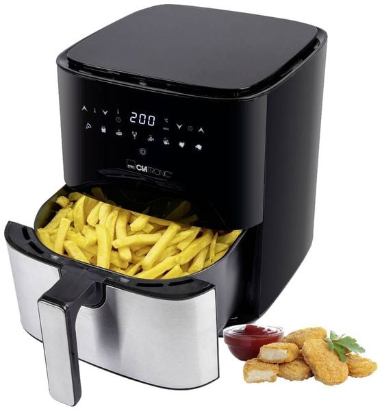 Clatronic FR 3782 H Heißluft-Fritteuse 5.0l 1450W Umluft-Funktion Edelstahl, Schwarz