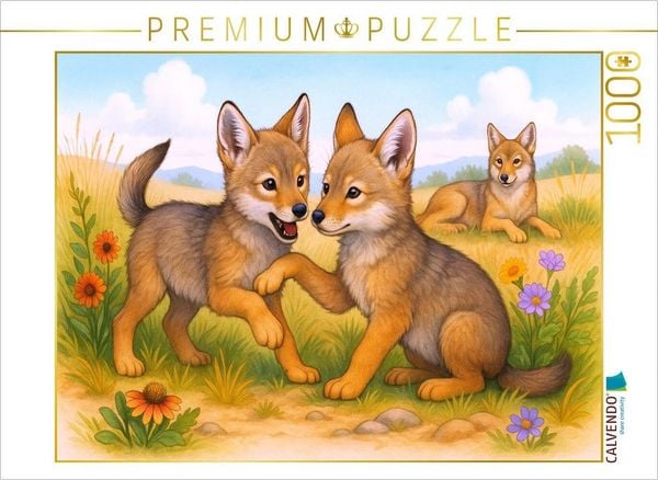 CALVENDO Puzzle Kojoten Jungtiere beim spielen | 1000 Teile Lege-Größe 64x48cm Foto-Puzzle für glückliche Stunden