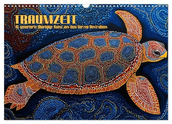 Produktbild: Traumzeit - KI-generierte Aborigine-Kunst aus dem Herzen Australiens (Wandkalender 2026 DIN A3 quer), CALVENDO Monatskalender