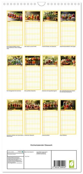 Produktbild: Familienplaner 2026 - K&uuml;chenkalender Glaswerk mit 5 Spalten (Wandkalender, 21 x 45 cm) CALVENDO