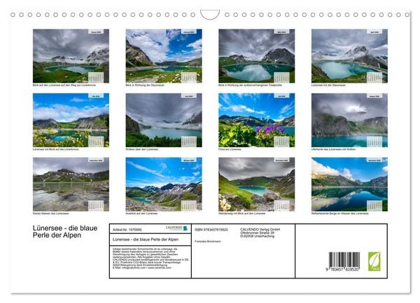 Produktbild: L&uuml;nersee - die blaue Perle der Alpen (Wandkalender 2026 DIN A3 quer), CALVENDO Monatskalender