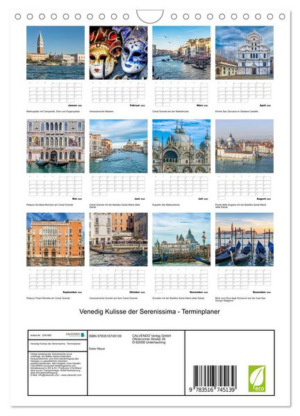 Produktbild: Venedig Kulisse der Serenissima - Terminplaner (Wandkalender 2026 DIN A4 hoch), CALVENDO Monatskalender