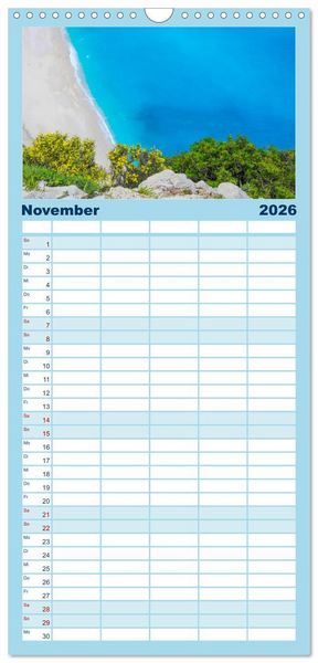 Produktbild: Familienplaner 2026 - Kefalonia, Inseltraum in Blau mit 5 Spalten (Wandkalender, 21 x 45 cm) CALVENDO