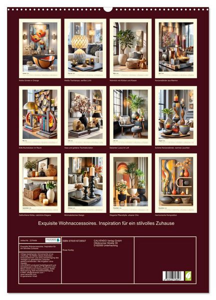 Produktbild: Exquisite Wohnaccessoires. Inspiration f&uuml;r ein stilvolles Zuhause (Wandkalender 2026 DIN A2 hoch), CALVENDO Monatskalender