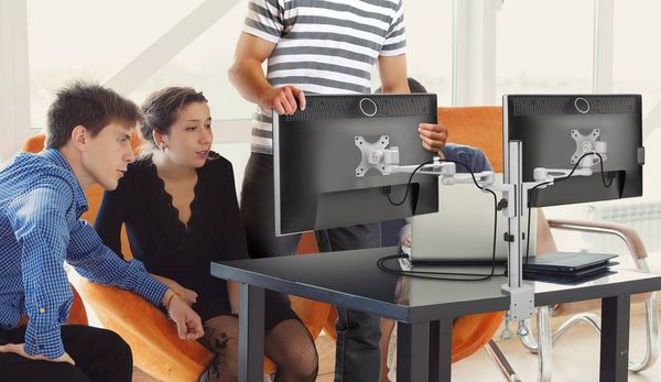 Produktbild: SpeaKa Professional Monitor-Tischhalterung SP-5986112 2 Display(s) 33,0cm (13\") - 68,6cm (27\") Grau H&ouml;henverstellbar, Neigbar