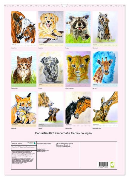 Produktbild: PortraiTierART Zauberhafte Tierzeichnungen (Wandkalender 2026 DIN A2 hoch), CALVENDO Monatskalender