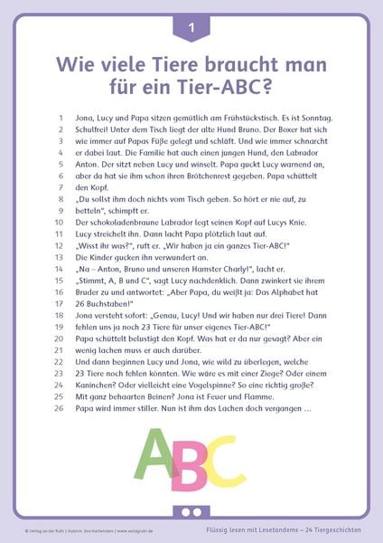 Produktbild: Fl&uuml;ssig lesen mit Lesetandems &ndash; 24 Tiergeschichten, Klasse 3/4
