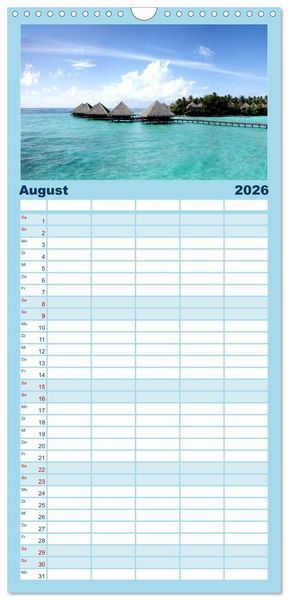 Produktbild: Familienplaner 2026 - Malediven &ndash; Das Paradies im Indischen Ozean III mit 5 Spalten (Wandkalender, 21 x 45 cm) CALVENDO
