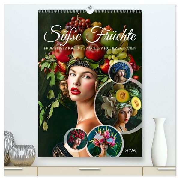 Produktbild: S&uuml;&szlig;e Fr&uuml;chte - Fruchtiger Kalender voller Hutkreationen (hochwertiger Premium Wandkalender 2026 DIN A2 hoch), Kunstdruck in Hochglanz