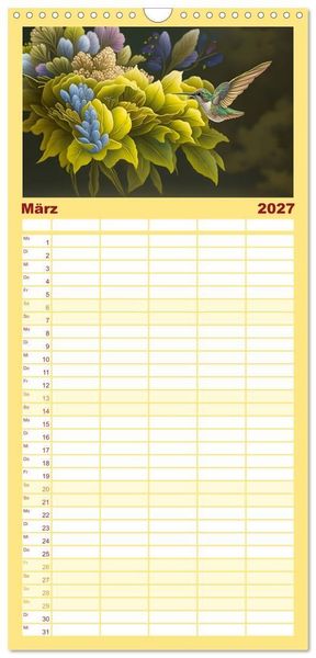 Produktbild: Familienplaner 2027 - Zauberhafte Paradiesv&ouml;gel mit 5 Spalten (Wandkalender, 21 x 45 cm) CALVENDO