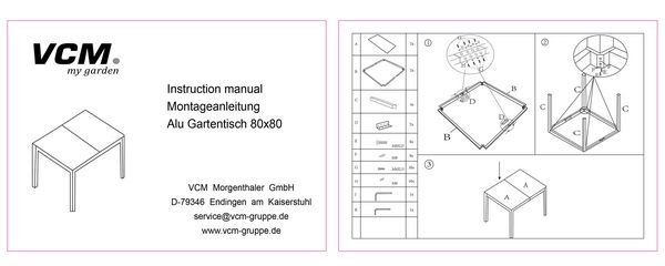 Produktbild: Aluminium Glas Gartentisch Balkontisch 80x80 cm