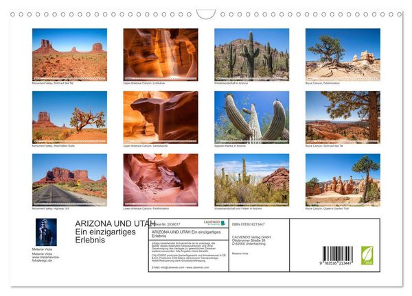 Produktbild: ARIZONA UND UTAH Ein einzigartiges Erlebnis (Wandkalender 2026 DIN A3 quer), CALVENDO Monatskalender