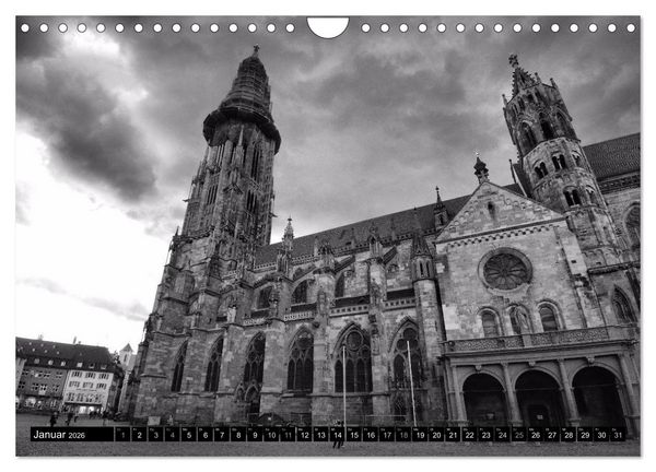 Produktbild: Freiburg i. Breisgau Schwarz auf Wei&szlig; (Wandkalender 2026 DIN A4 quer), CALVENDO Monatskalender