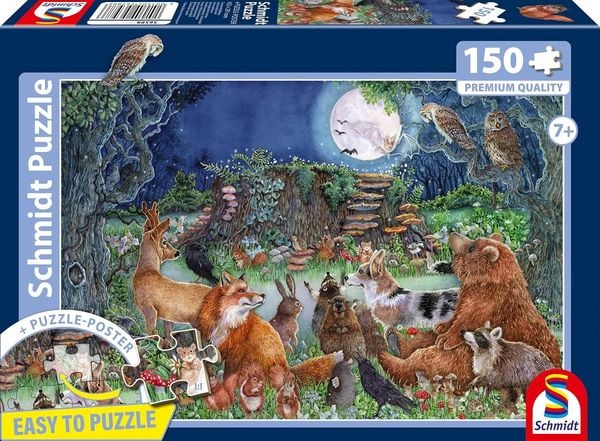 Schmidt 56588 - Tierische Waldklänge, Easy to Puzzle, Kinderpuzzle mit Poster, 150 Teile