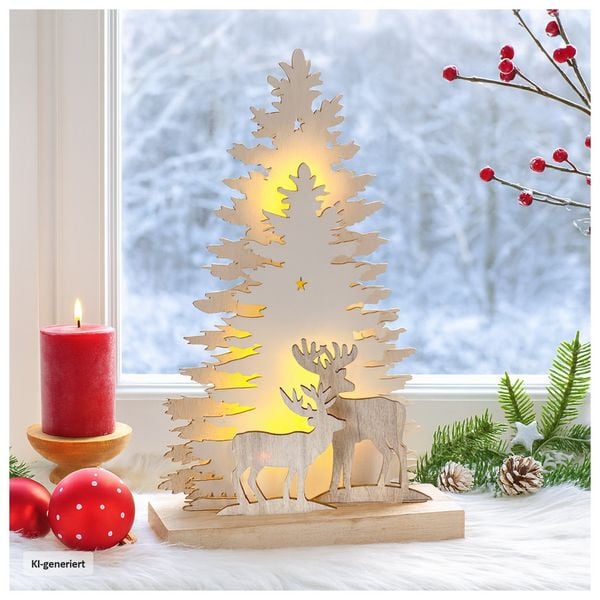 Produktbild: HTI-Living LED Weihnachsdeko Rehe vor Baumsilhouette LED Weihnachsdeko Rehe vor Baumsilhouette