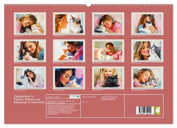 Produktbild: Zweisamkeit in Farben. Katzen und Menschen in Harmonie (hochwertiger Premium Wandkalender 2026 DIN A2 quer), Kunstdruck in Hochglanz