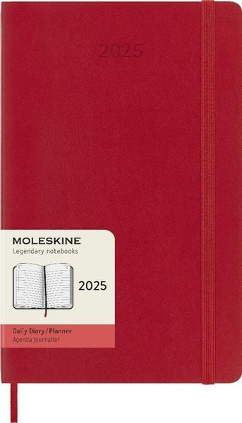 Moleskine 12 Monate Tageskalender 2025, Large/A5, Weicher Einband, Scharlachrot