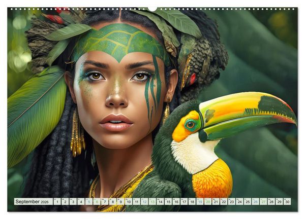 Produktbild: Exotische Frauenportraits im Dschungel (Wandkalender 2026 DIN A2 quer), CALVENDO Monatskalender