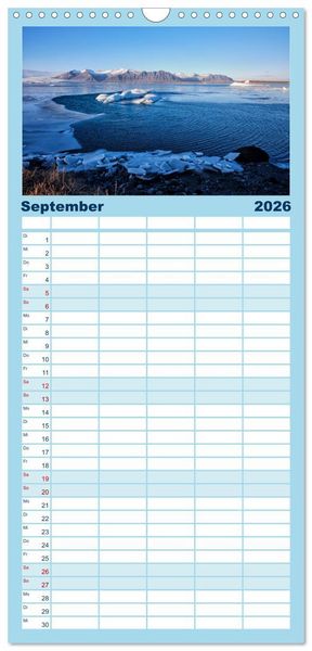 Produktbild: Familienplaner 2026 - Island - faszinierende Landschaften im S&uuml;den mit 5 Spalten (Wandkalender, 21 x 45 cm) CALVENDO