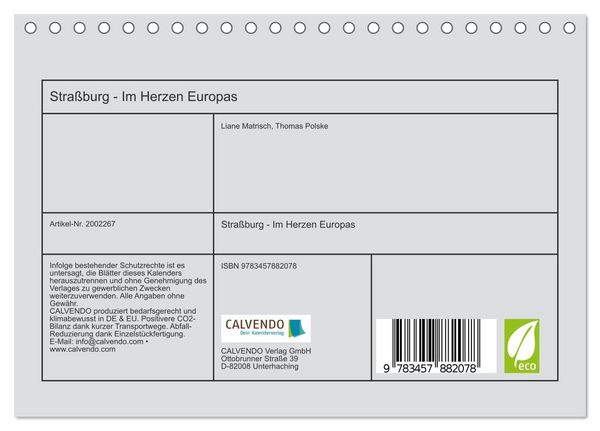 Produktbild: Stra&szlig;burg - Im Herzen Europas (Tischkalender 2026 DIN A5 quer), CALVENDO Monatskalender