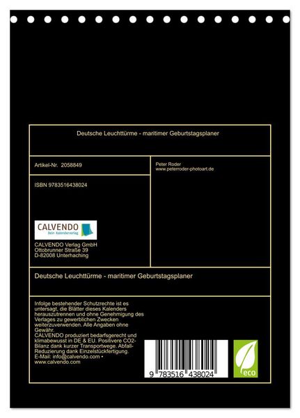 Produktbild: Deutsche Leuchtt&uuml;rme - maritimer Geburtstagsplaner (Tischkalender 2026 DIN A5 hoch), CALVENDO Monatskalender