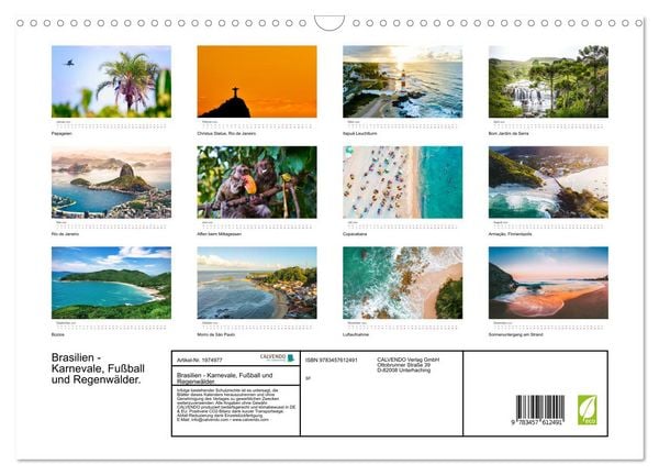 Produktbild: Brasilien - Karnevale, Fu&szlig;ball und Regenw&auml;lder. (Wandkalender 2026 DIN A3 quer), CALVENDO Monatskalender