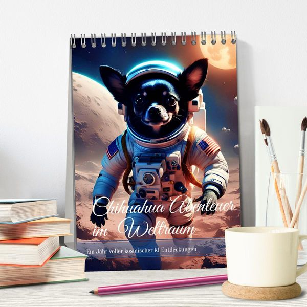 Produktbild: Chihuahua Abenteuer im Weltraum (Tischkalender 2026 DIN A5 hoch), CALVENDO Monatskalender