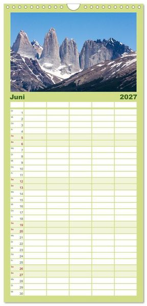 Produktbild: Familienplaner 2027 - Chile - Facetten landschaftlicher Vielfalt mit 5 Spalten (Wandkalender, 21 x 45 cm) CALVENDO